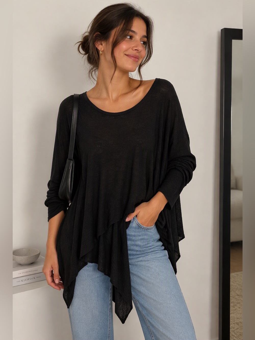 Vintage Lululemon Women's Black Asymmetrical Long Sleeve Top